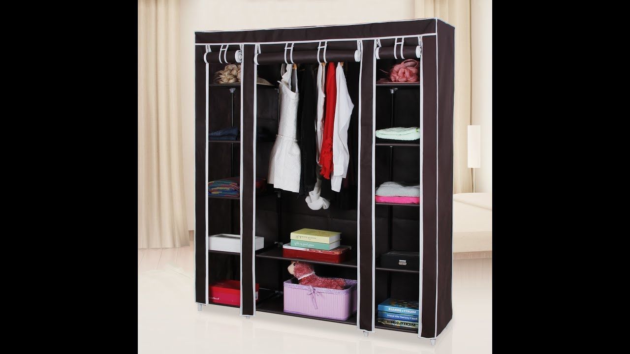 Songmics Portable Wardrobe Ulsf03k Assembling – Youtube Throughout Single Tier Zippered Wardrobes (View 15 of 15)