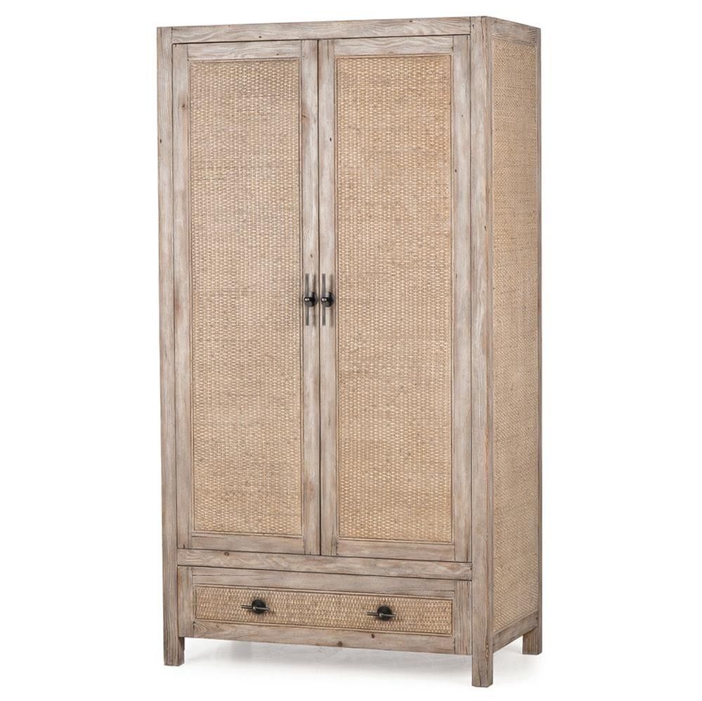 Sophia French Country Rattan Distressed Wood Cabinet – Wardrobes – Bedroom  | Hadley Rose Within Sophia Wardrobes (View 15 of 15)