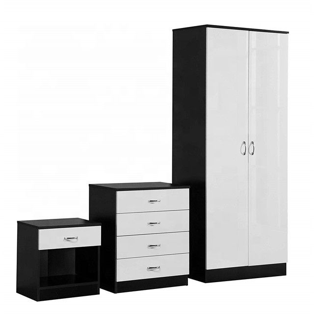 Source Black White Melamine High Gloss Bedroom Furniture Set On  M.alibaba Pertaining To Black And White Wardrobes Set (Photo 8 of 15)