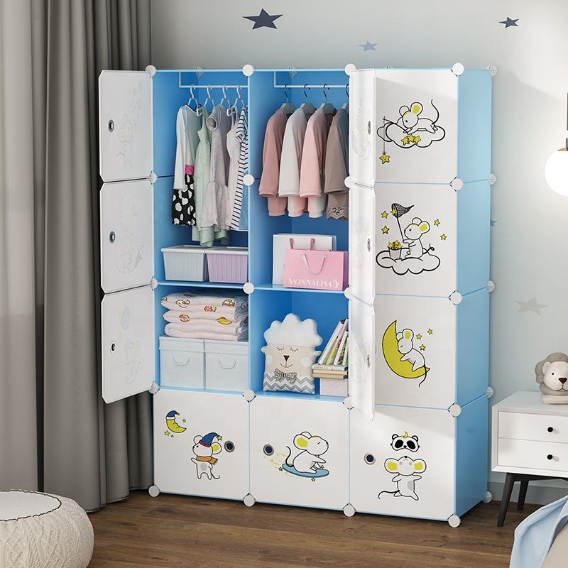 Source Children Modern Bedroom Wardrobes Baby Clothes Storage Cabinet Blue  With White Door Portable Kid Plastic Wardrobe On M (View 3 of 15)