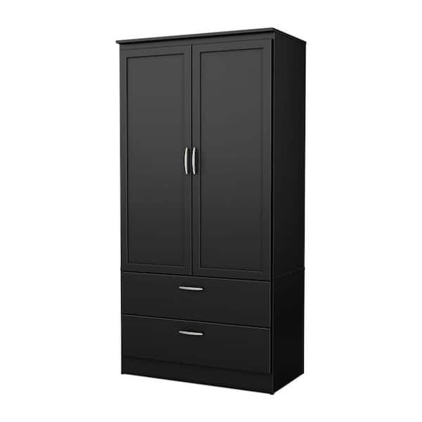 South Shore Acapella Pure Black Armoire 5370038 – The Home Depot Throughout Black Single Door Wardrobes (View 4 of 15)