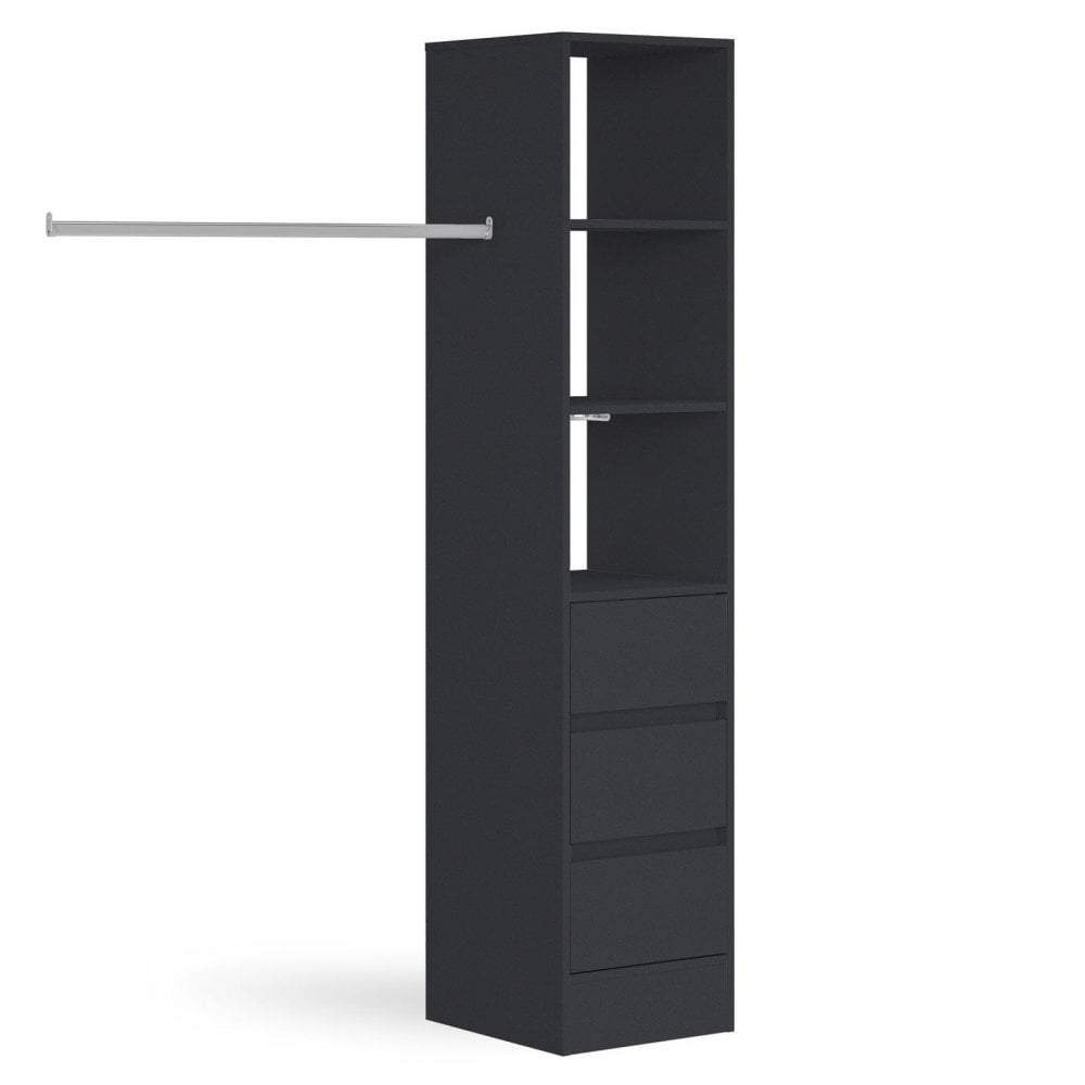 Space Pro Black Deluxe 3 Drawer Soft Close Wardrobe Tower Shelving Unit  With Hanging Bars – Interiors Plus With Regard To 3 Shelving Towers Wardrobes (View 7 of 15)