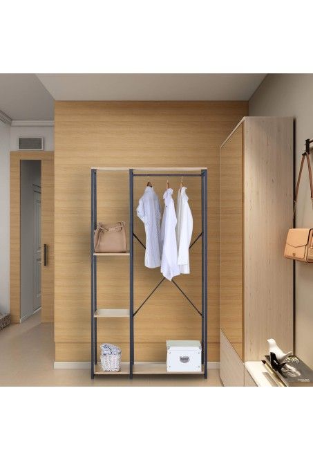 Space Saving Open Wardrobe With 4 Compartments – Yomogi | Mobili Rebecca With Regard To Wardrobes With Cover Clothes Rack (Photo 15 of 15)