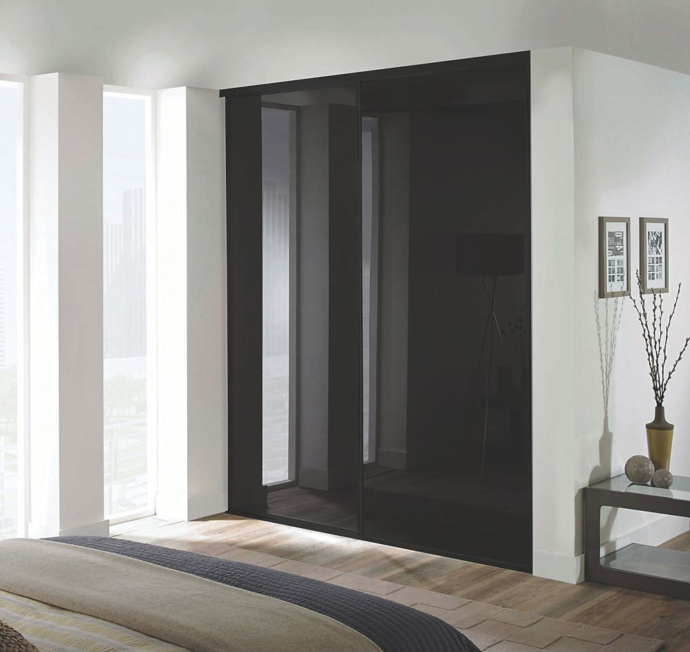 Spacepro Black Frame – Black Glass And Mirror Classic Sliding Wardrobe Door  Kits (all Sizes) – Sliding Wardrobe World In Black Sliding Wardrobes (Photo 5 of 15)