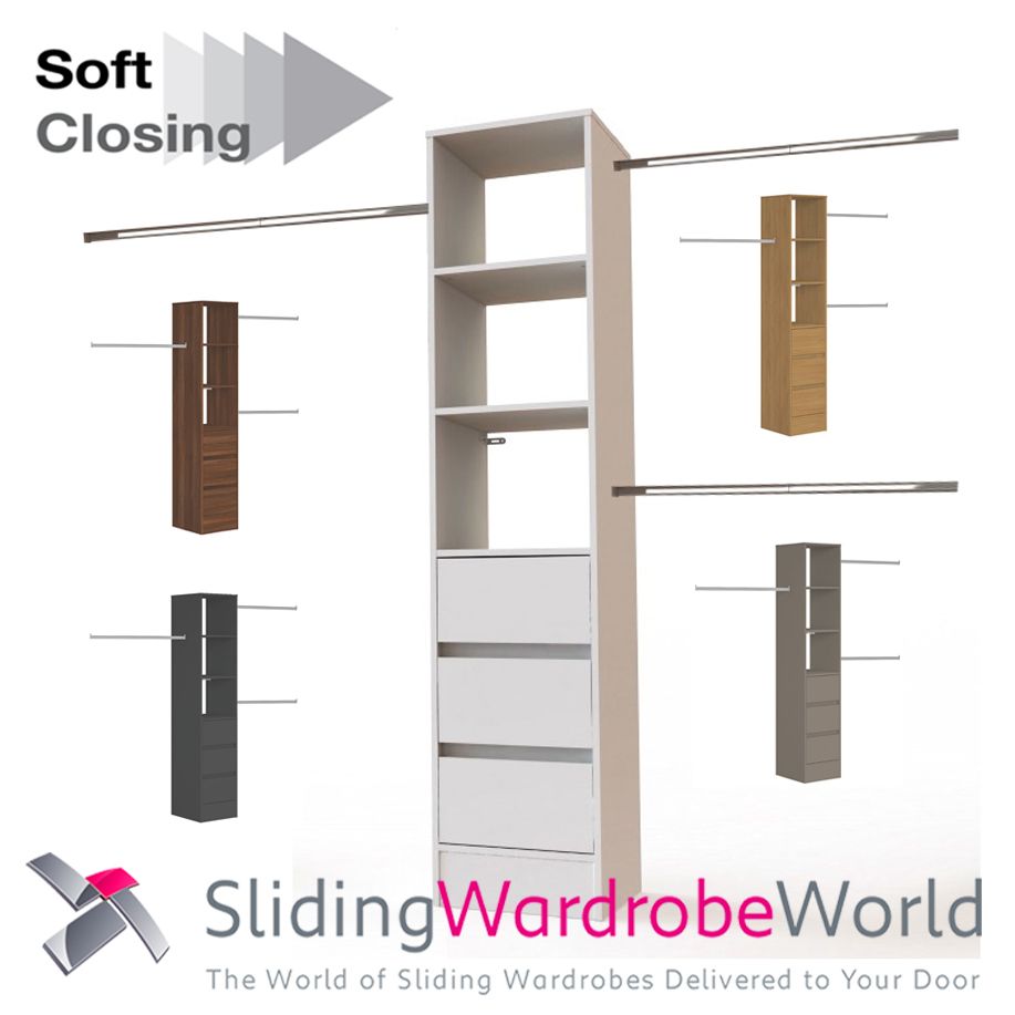 Spacepro Interior Tower – 450 Or 600mm – 3 Drawers – Shelves & Hanging –  Sliding Wardrobe World Intended For Wardrobes With 3 Shelving Towers (View 15 of 15)