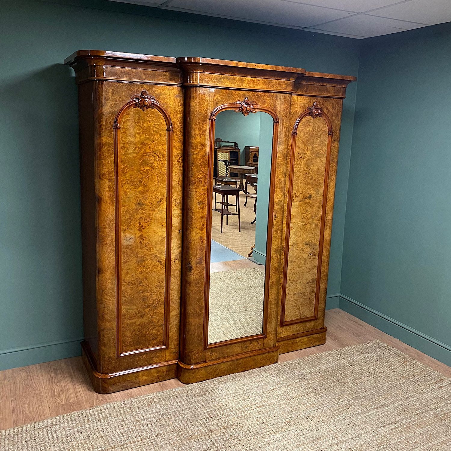 Spectacular Quality Figured Burr Walnut Antique Triple Wardrobe – Antiques  World With Regard To Antique Triple Wardrobes (Photo 1 of 15)
