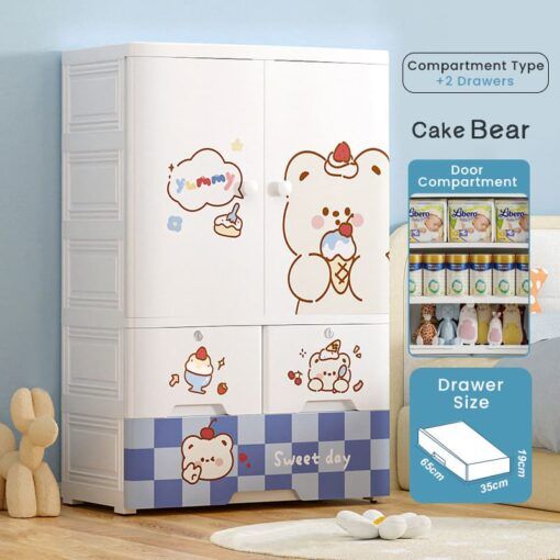 Staranddaisy Kids Wardrobe / Storage Cabinet / Portable Almirah With  Drawers & Convertible Design – Cake Bear (h 135cm X W 70cm X D 38cm 7024 C)  – Staranddaisy Regarding Cheap Baby Wardrobes (View 12 of 15)