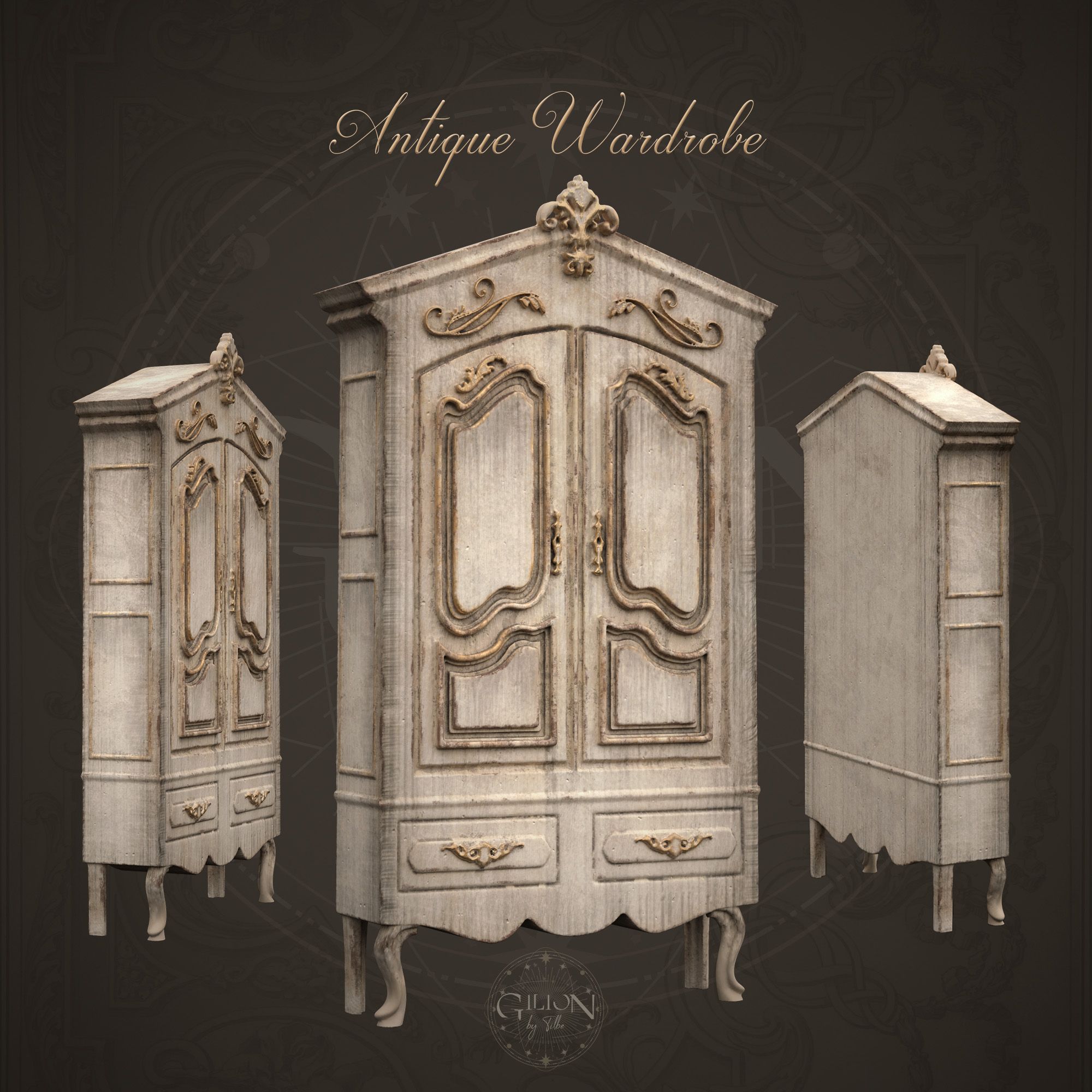 Stl File Antique Wardrobe – Vintage Closet – Rustic – French Rococo  Style・3d Printable Model To Download・cults For Rococo Wardrobes (View 6 of 15)