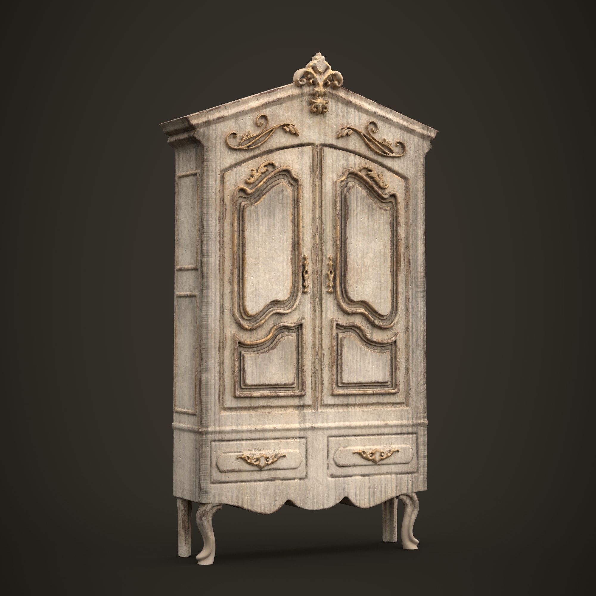 Stl File Antique Wardrobe – Vintage Closet – Rustic – French Rococo  Style・3d Printable Model To Download・cults In Rococo Wardrobes (View 4 of 15)