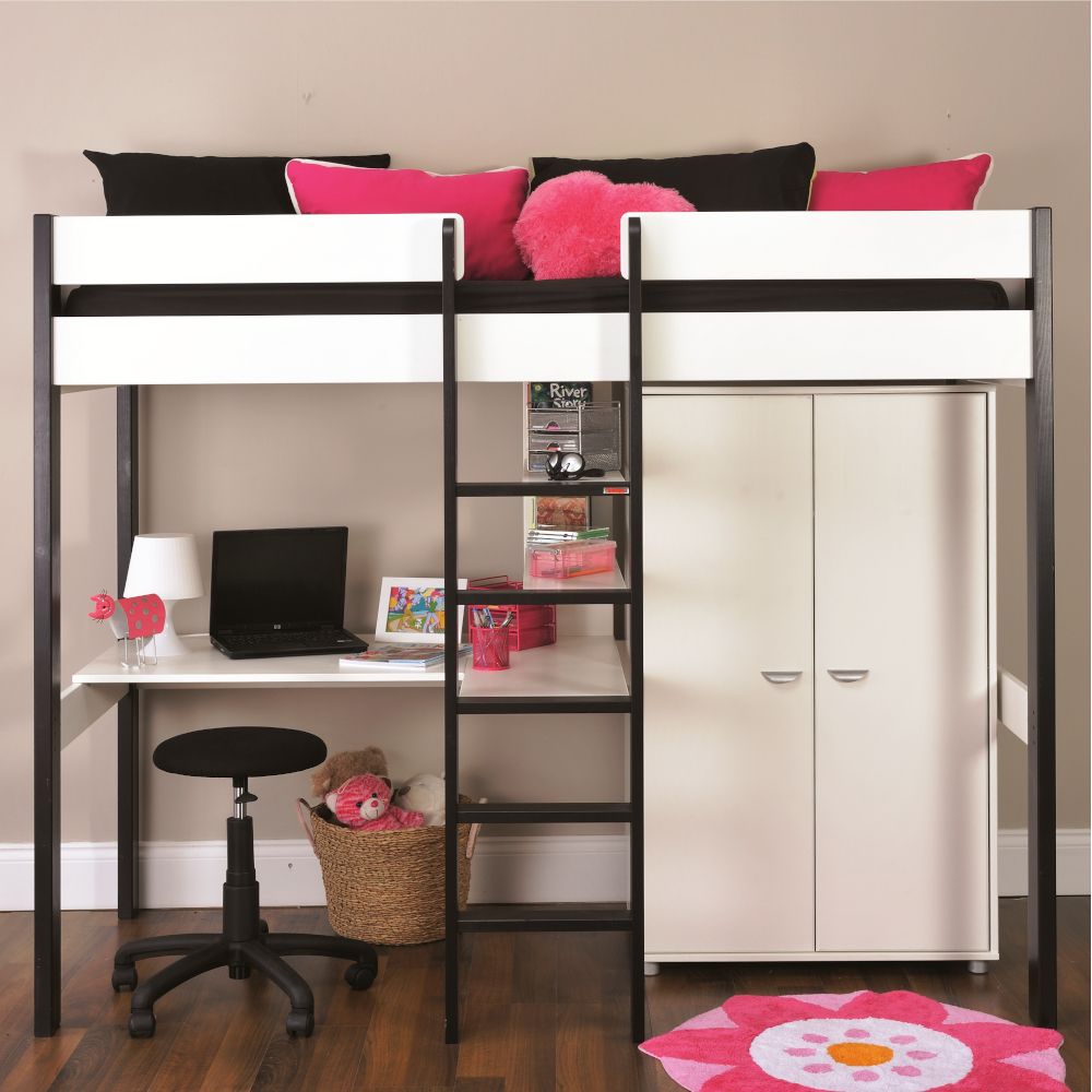 Stompa Uno White High Sleeper Package With Pullout Chair Bed In Red With High Sleeper Bed With Wardrobes (Photo 1 of 8)