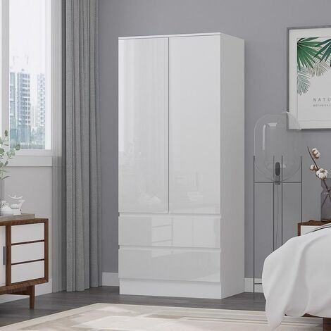 Stora Modern 2 Door 2 Large Drawer Combination Wardrobe – White Gloss For Tall White Gloss Wardrobes (View 4 of 15)