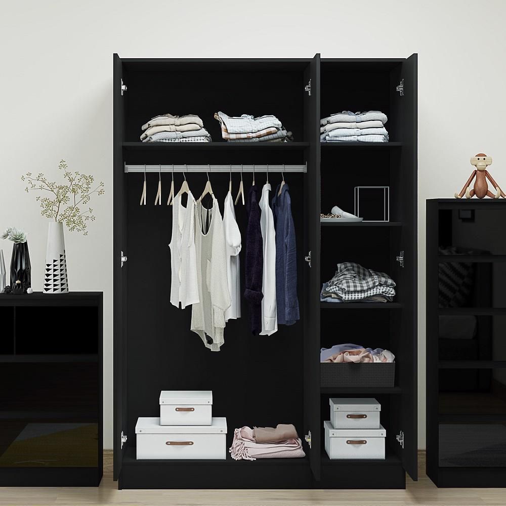 Stora Modern 3 Door Wardrobe – Black Gloss – Furnished With Style Throughout 3 Door Black Gloss Wardrobes (Photo 13 of 15)