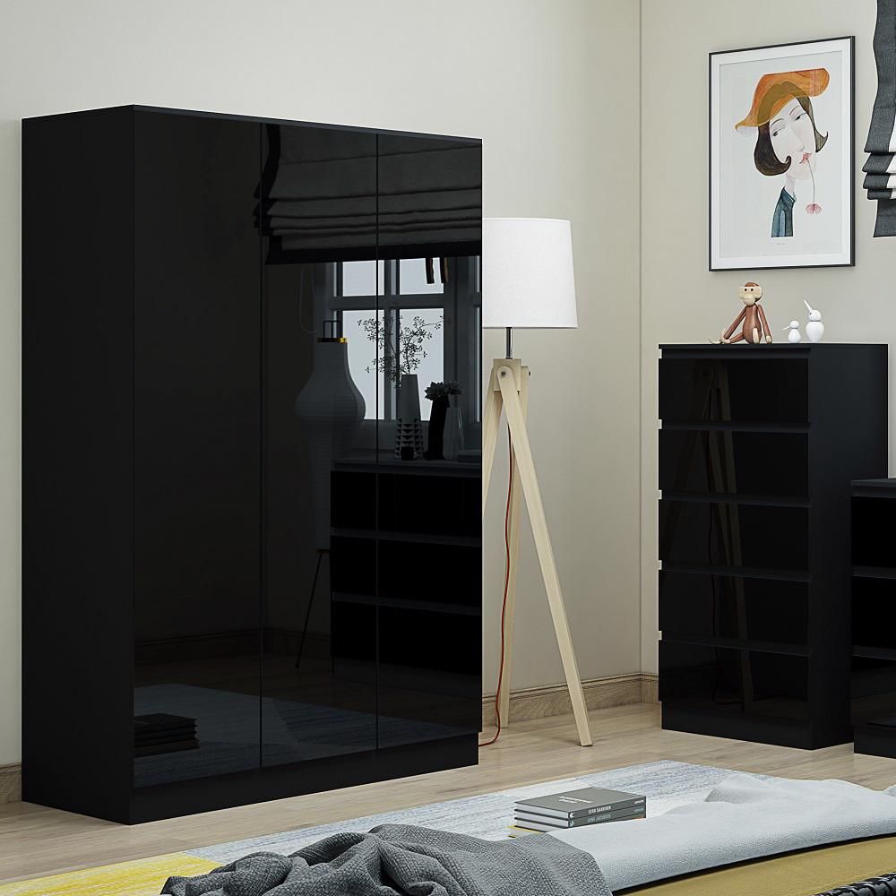 Stora Modern 3 Door Wardrobe – Black Gloss – Furnished With Style With 3 Door Black Gloss Wardrobes (View 15 of 15)