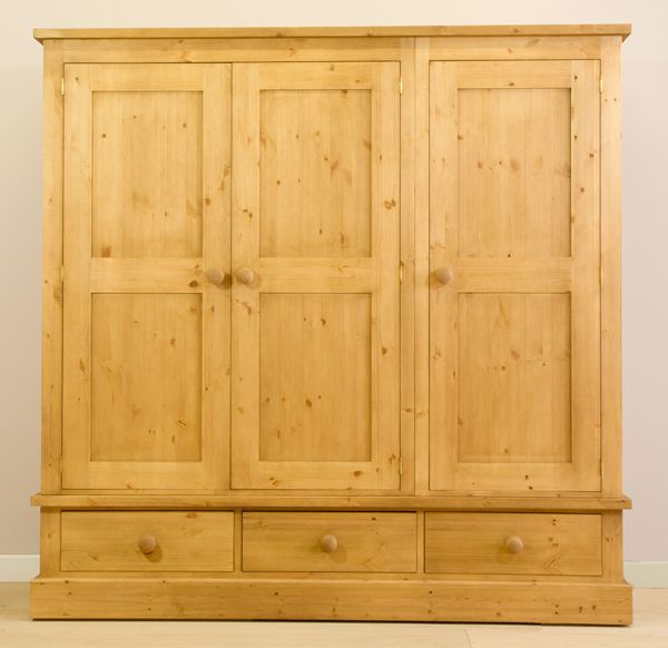 Sussex Pine 3 Door Triple Wardrobe With Drawers 1875w | Cott Farm Throughout Double Pine Wardrobes (Photo 8 of 15)