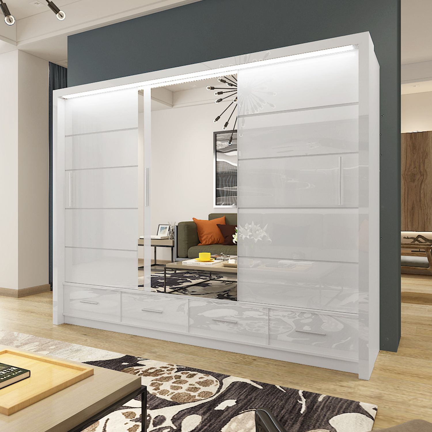 Sycylia Wardrobe 257cm White – Interwood Wardrobes Intended For White High Gloss Wardrobes (View 9 of 11)