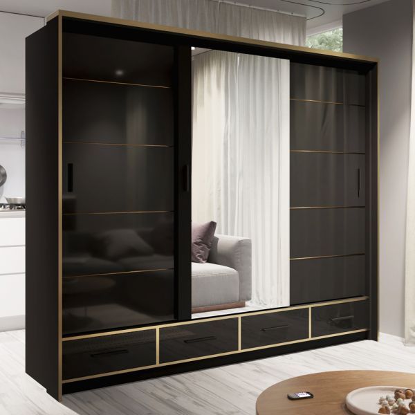 Sydney High Gloss Black&gold Wardrobe | Quality Assurance With Black Shiny Wardrobes (View 11 of 15)