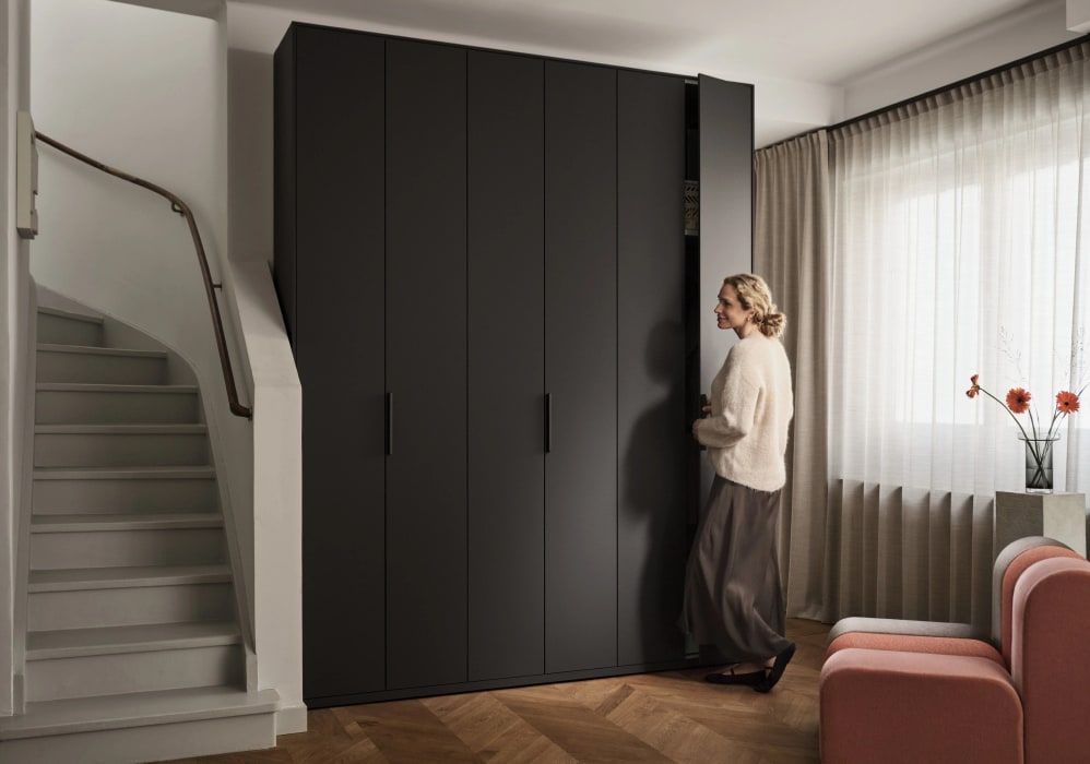 Tall Slim Graphite Grey 4 Door Wardrobe With Rail – 192x313x53cm For Tall Wardrobes (View 8 of 15)