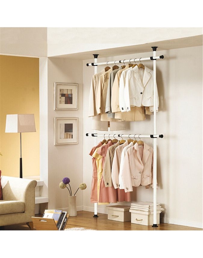 Telescopic Wardrobe Organiser Double Hanging Rail | Scott's Of Stow Intended For Double Clothes Rail Wardrobes (Photo 5 of 15)