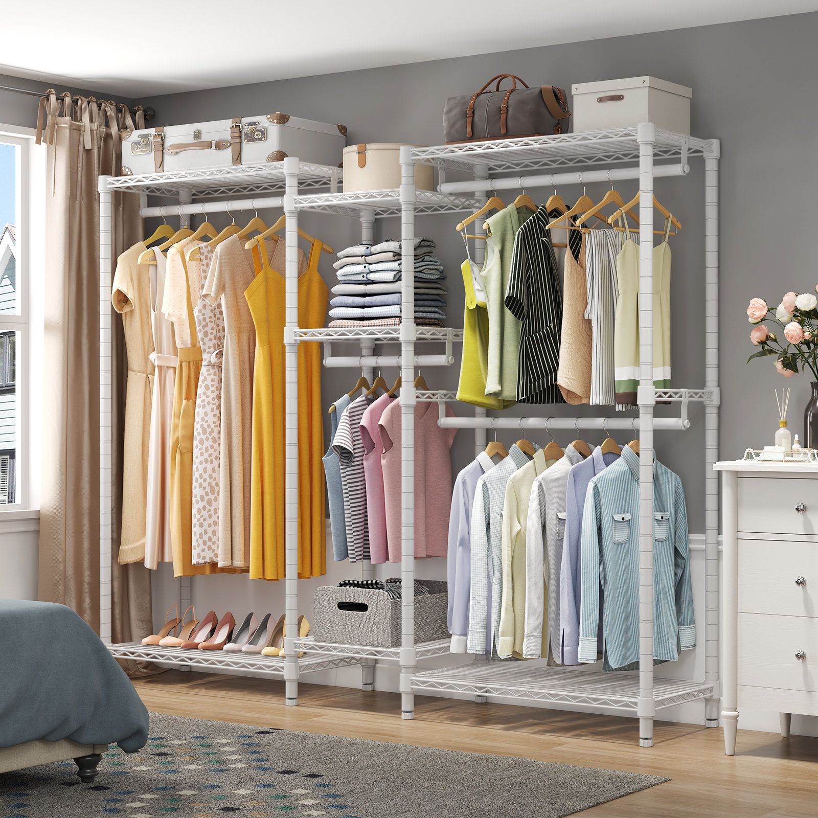 The Twillery Co.® Rosas 74.4'' Metal Clothes Rack & Reviews | Wayfair In Built In Garment Rack Wardrobes (Photo 8 of 15)