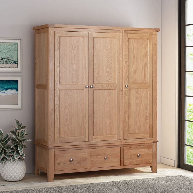 This Light Oak 3 Door Wardrobe Is Part Of Our Harwick Oak Rnage Of Furniture Throughout 3 Door Wardrobes (Photo 15 of 15)