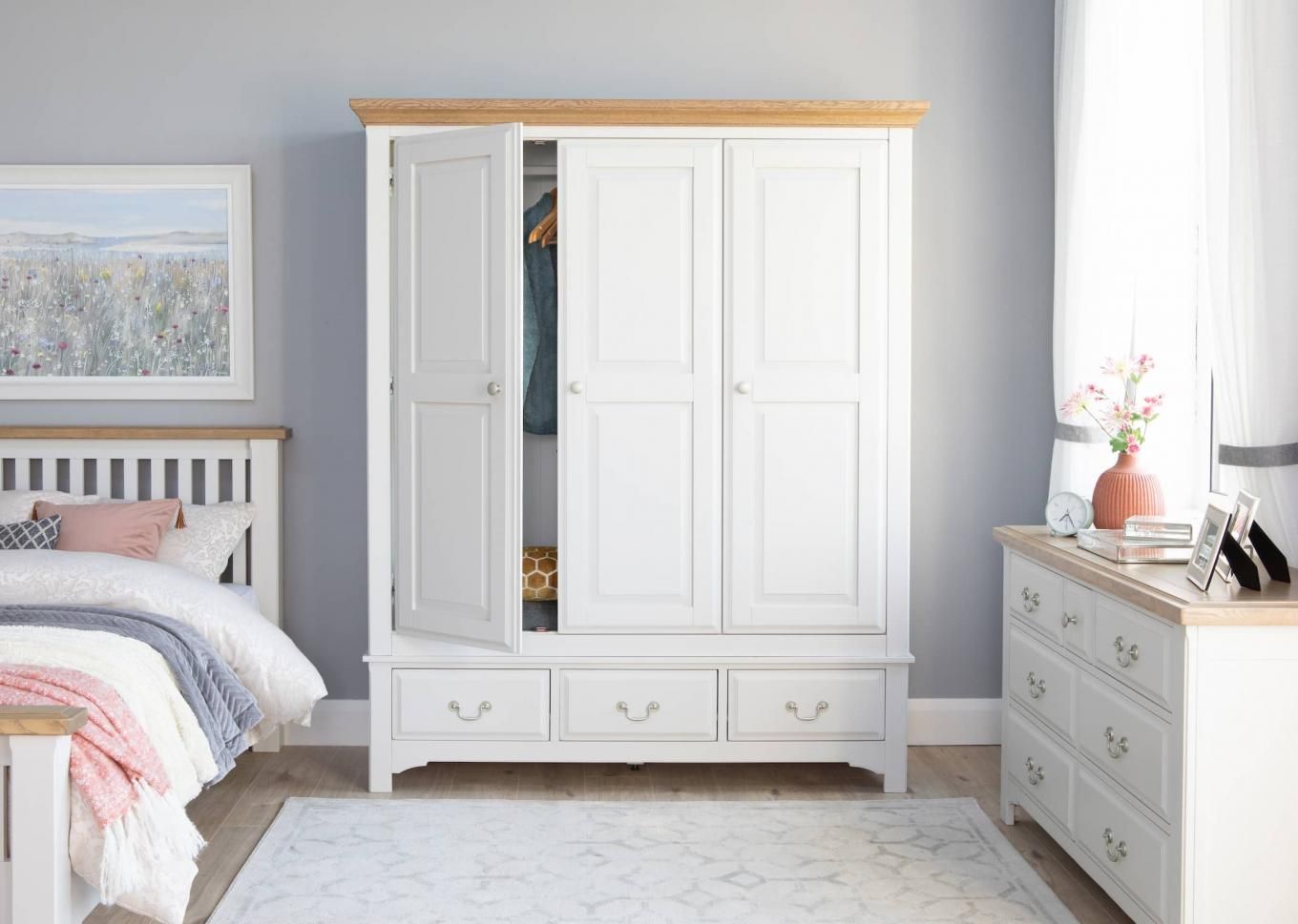 Three Door Three Drawer Grey Oak Wardrobe – Georgia – Ez Living Furniture With Large Oak Wardrobes (Photo 8 of 15)