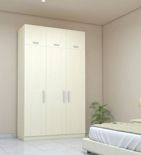 Three Doors Wardrobe In Ivory Suede Finish | Rawat Furniture Regarding Ivory Wardrobes (View 4 of 15)