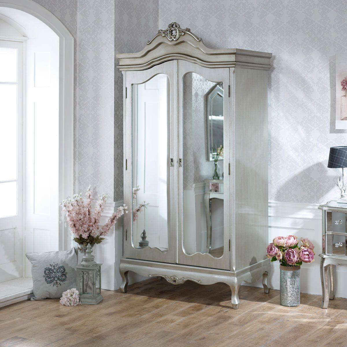 Tiffany Range – Mirrored Double Wardrobe | Flora Furniture Inside Silver Wardrobes (Photo 13 of 15)