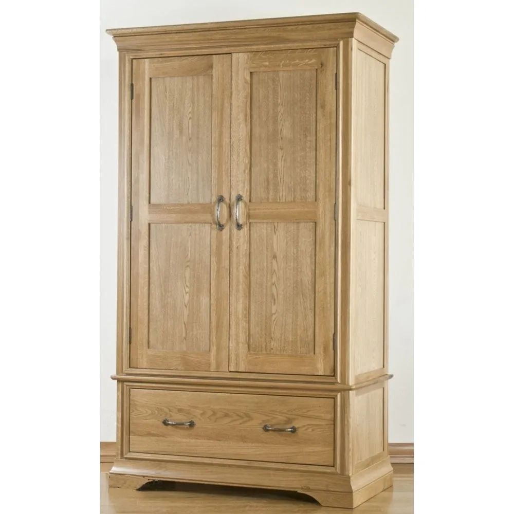 Toulon Solid Oak Bedroom Furniture Double Wardrobe With Drawer | Ebay Pertaining To Double Rail Oak Wardrobes (Photo 7 of 15)