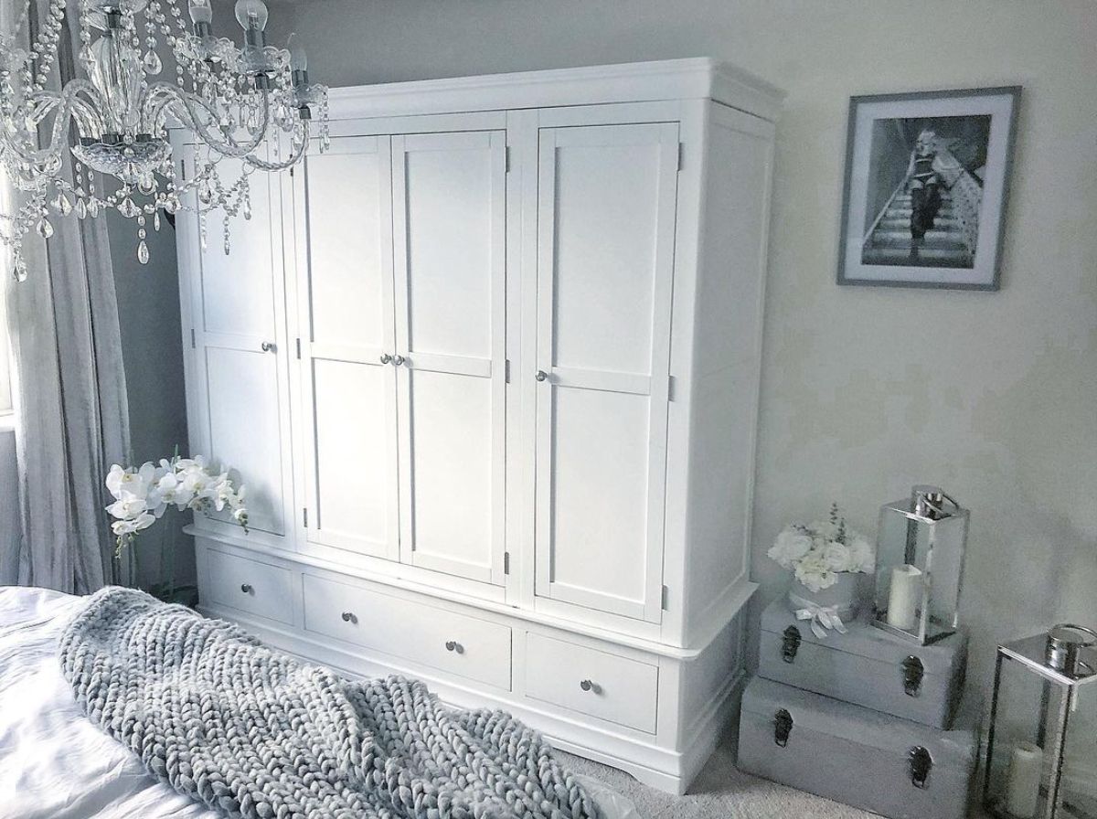 Toulouse White Painted 4 Door Quad Extra Large Wardrobe – Free Delivery |  Top Furniture Throughout Large Shabby Chic Wardrobes (View 9 of 15)