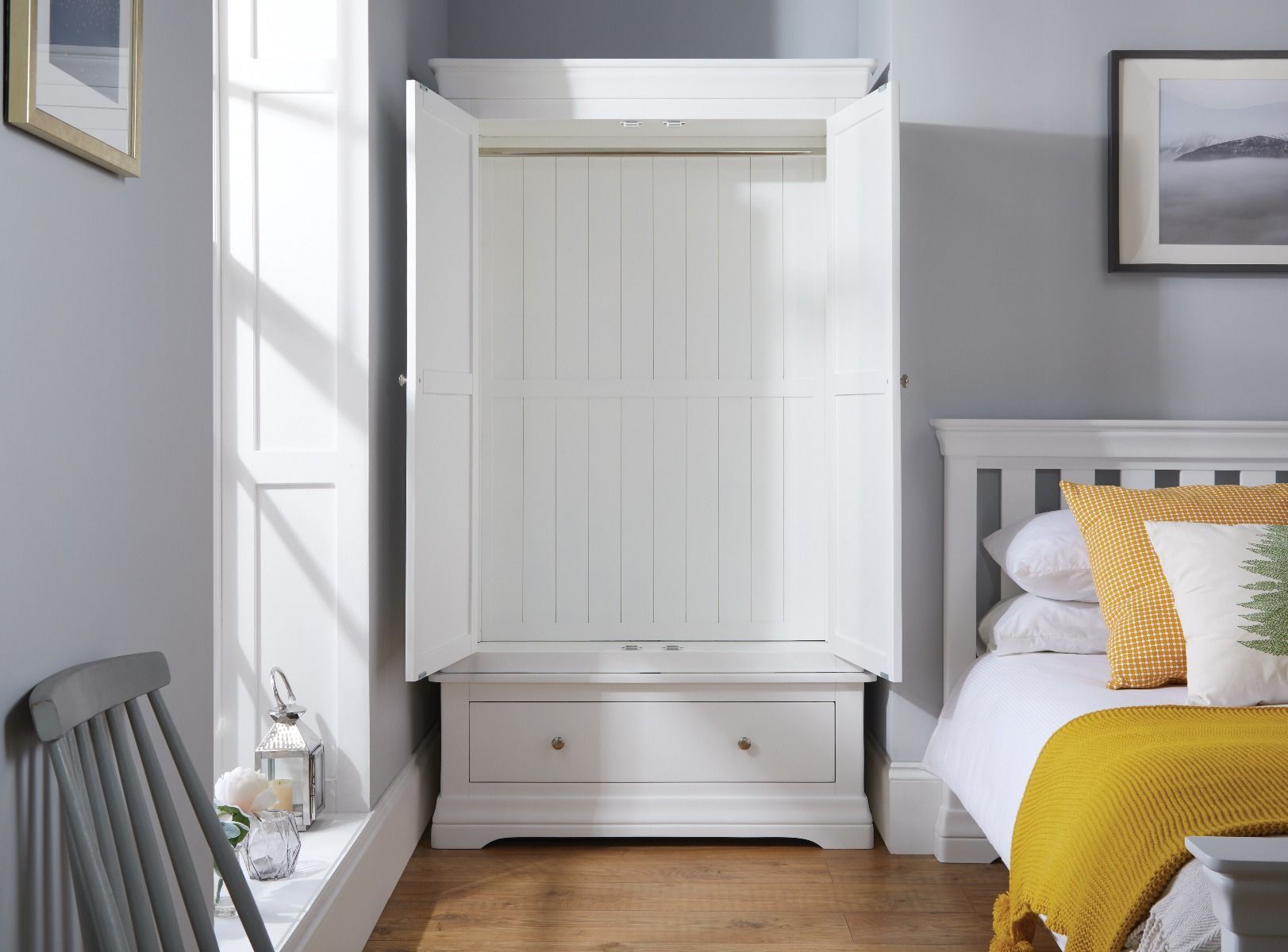 Toulouse White Painted Double Wardrobe With Drawer – Free Delivery | Top  Furniture Pertaining To White Painted Wardrobes (View 9 of 15)