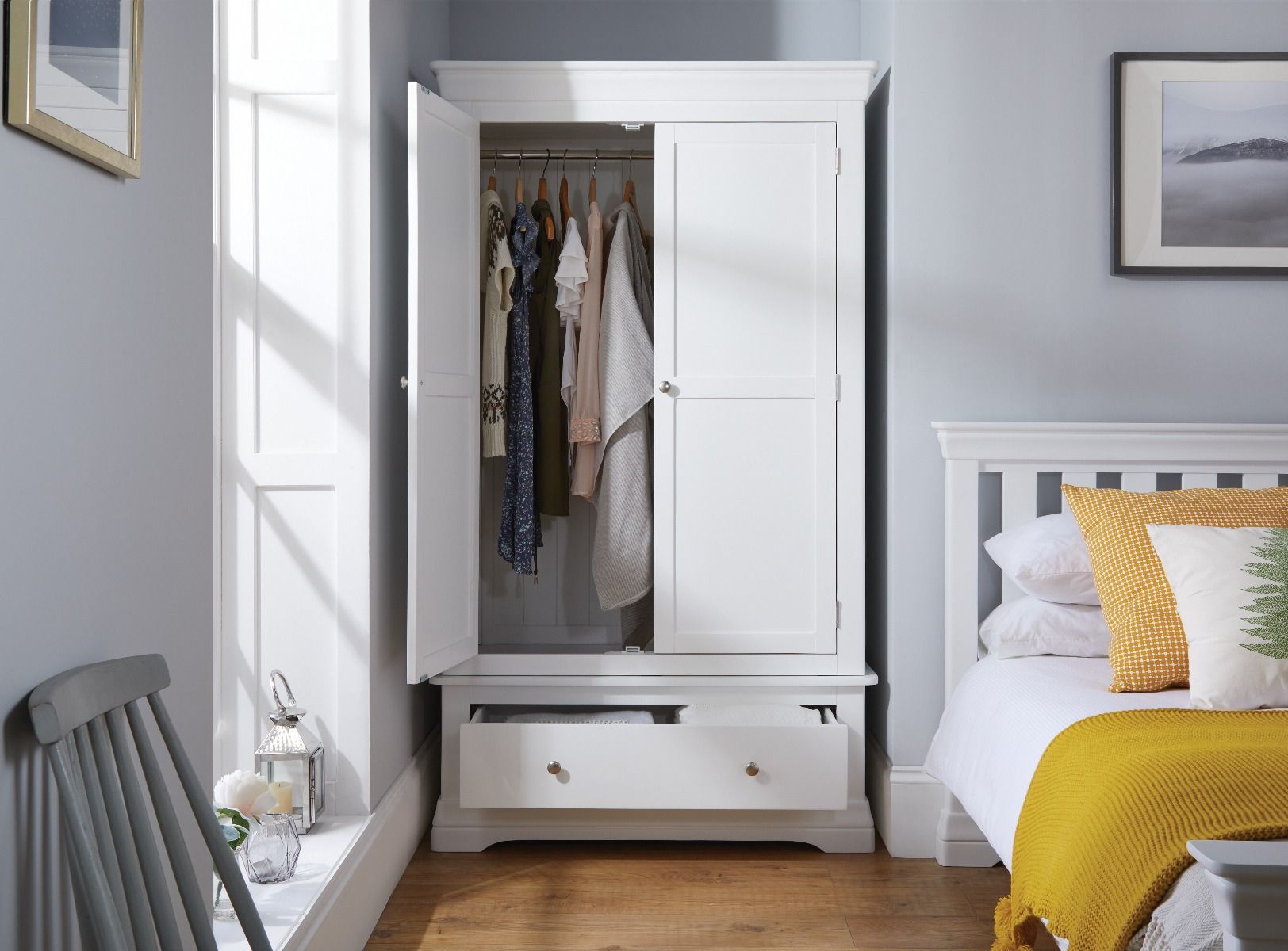 Toulouse White Painted Double Wardrobe With Drawer – Free Delivery | Top  Furniture Throughout White Painted Wardrobes (View 15 of 15)