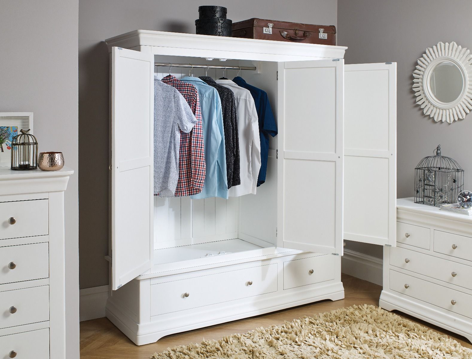 Toulouse White Painted Triple Wardrobe With Drawer – Free Delivery | Top  Furniture Pertaining To Painted Triple Wardrobes (View 9 of 15)