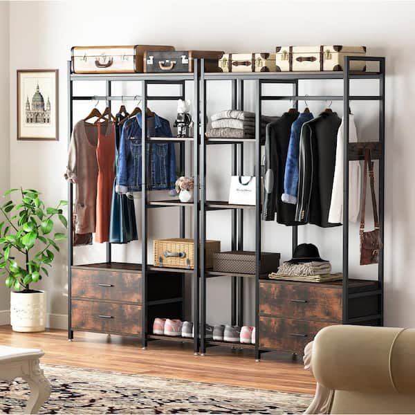 Tribesigns Way To Origin 47.2 In. W Freestanding Clothes Garment Rack With  Shelves And 2 Drawers, 5 Tier Rustic Brown Closet Organizer Wardrobe  Hd Ggf1546 – The Home Depot Pertaining To 5 Tiers Wardrobes (Photo 11 of 15)