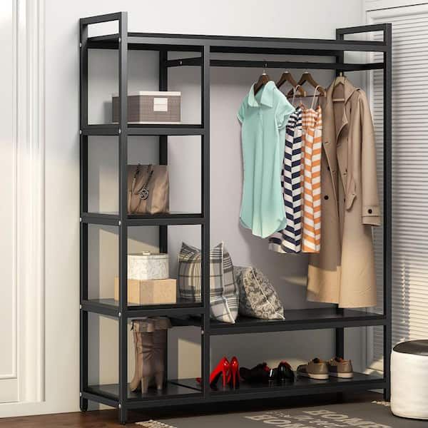 Tribesigns Way To Origin Donald Black Armoire With 6 Storage Shelves (70.9  X 47.3 X 15.7 In.) Hd F1057 – The Home Depot Inside Heavy Duty Wardrobes (Photo 8 of 15)