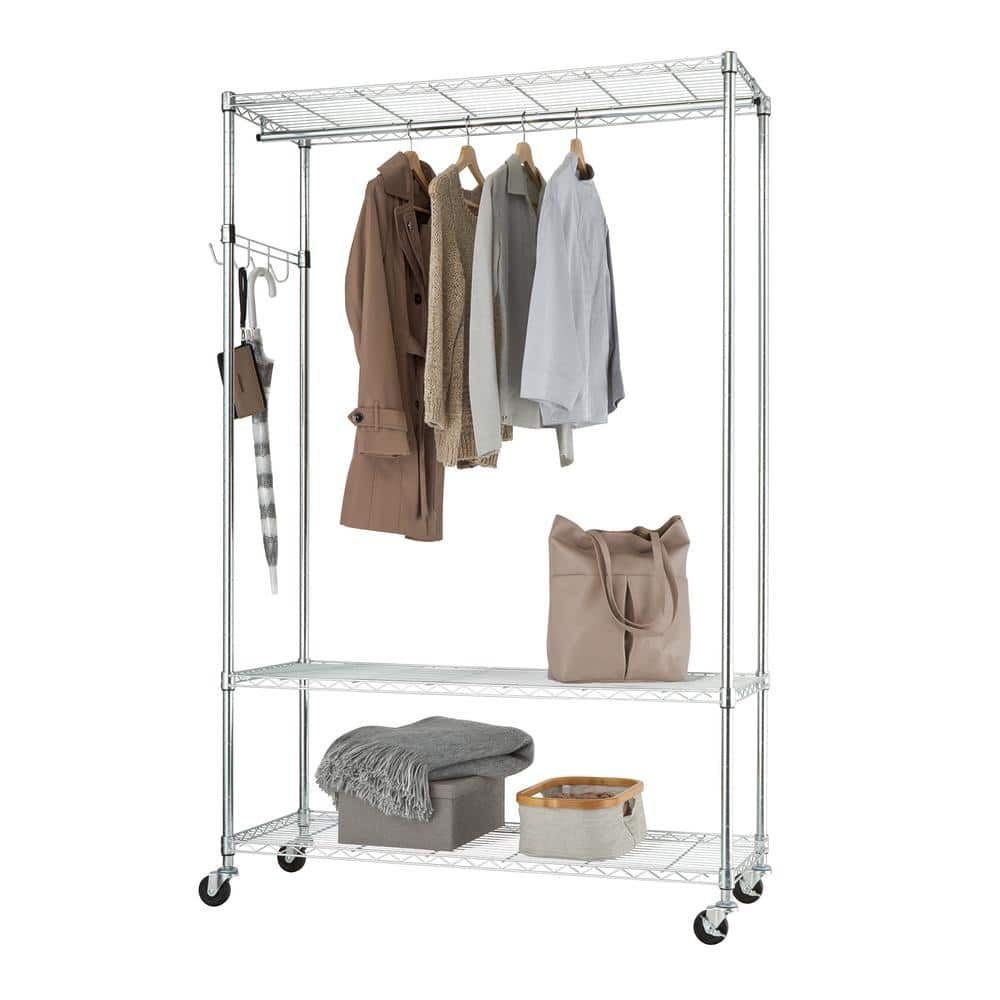 Trinity Chrome Steel Clothes Rack 48 In. W X 75.5 In. H Tbfz 2707 – The  Home Depot Inside Chrome Garment Wardrobes (Photo 7 of 15)