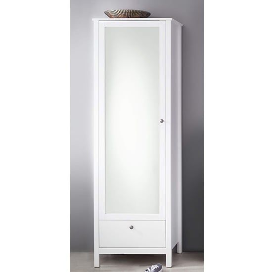 Valdo Mirrored 1 Door Wooden Wardrobe In White | Furniture In Fashion Regarding One Door Mirrored Wardrobes (Photo 5 of 15)