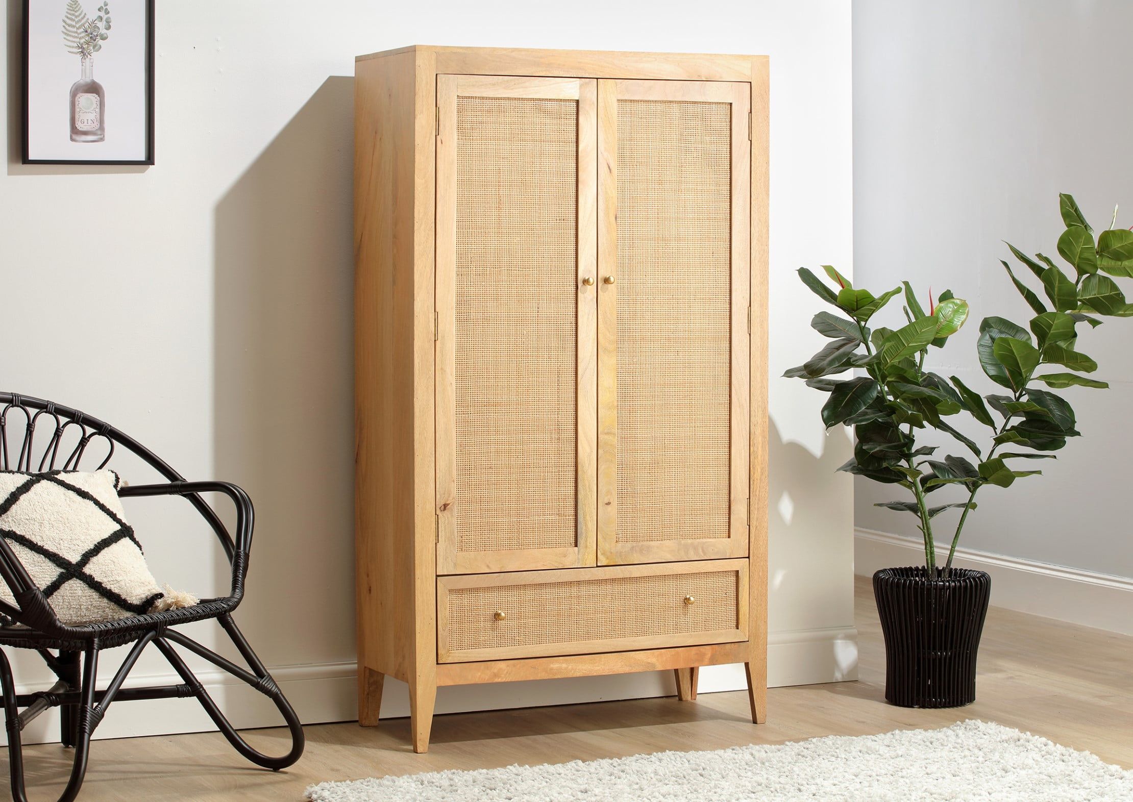 Venice Mango Wood Wardrobe With Natural Rattan | Eco Friendly And  Sustainable Furniture Throughout Rattan Wardrobes (View 2 of 15)