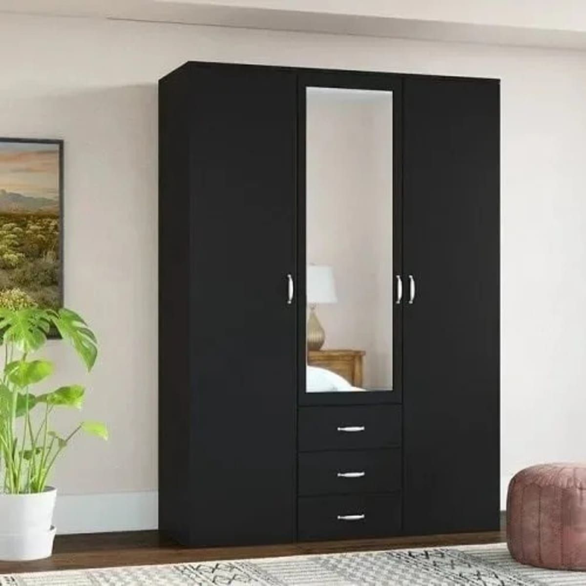 Vic Beads 3 Door Wardrobe With 3 Drawer And Mirror – Black | Konga Online  Shopping For 3 Door Black Wardrobes (Photo 5 of 15)