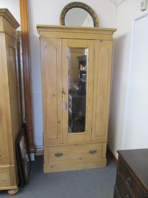 Victorian Pine Wardrobe With Single Mirrored Door And Single Drawer  (w 101 Ely) Sold Regarding Victorian Pine Wardrobes (Photo 1 of 15)