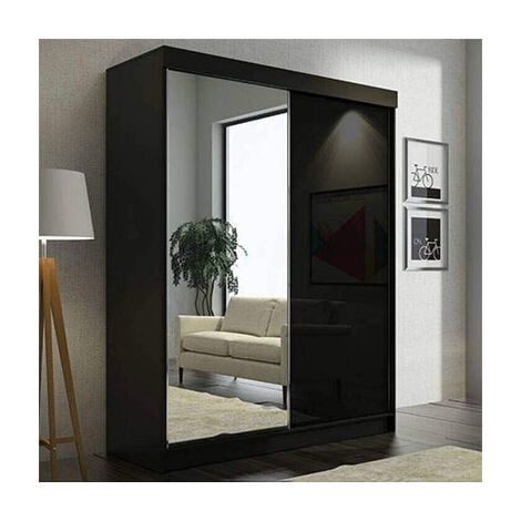 Vikas High Gloss 2 Sliding Door Wardrobe With Mirror And Drawers 120cm –  Black For Black Gloss Mirror Wardrobes (View 14 of 15)