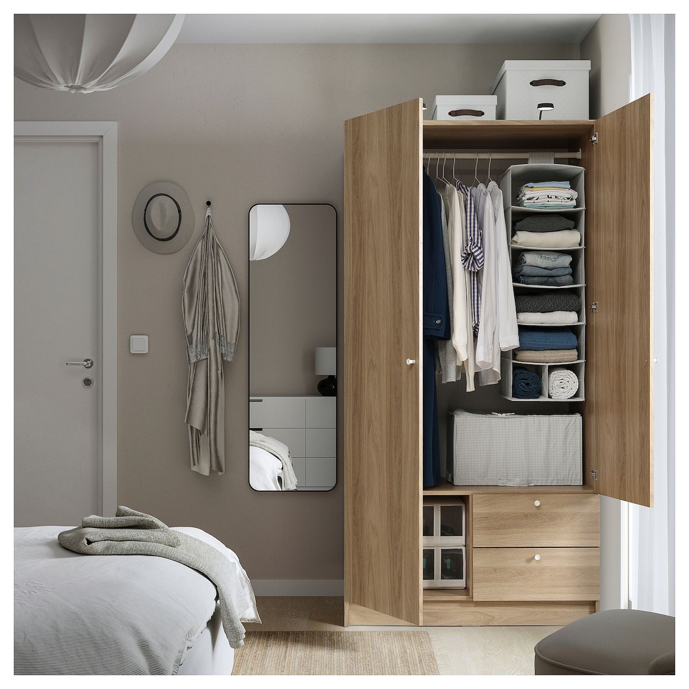 Vilhatten Wardrobe With 2 Doors And 2 Drawers, Oak Effect – Ikea For Oak Mirrored Wardrobes (Photo 11 of 15)
