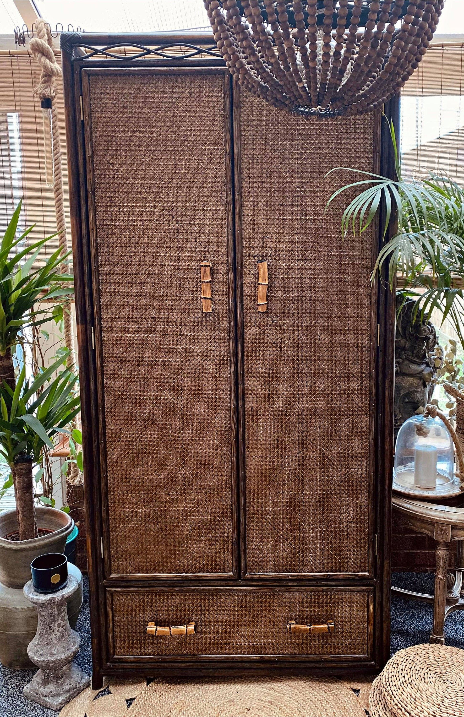 Vintage Bamboo And Cane Wardrobe Rattan Wardrobe Cane – Etsy Uk In Wicker Armoire Wardrobes (View 14 of 15)