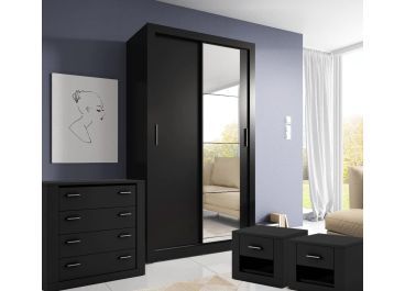 Vision Black Bedroom Furniture Set + Sliding Wardrobe 120cm Regarding Black And White Wardrobes Set (View 6 of 15)