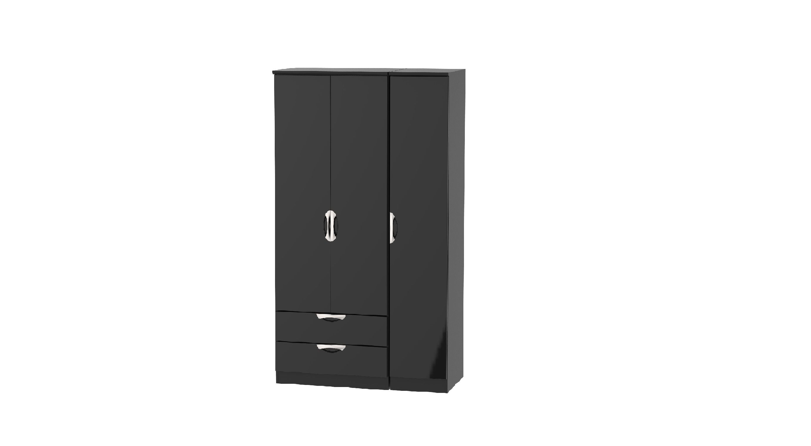 W Gloss Black 3 Door 2 Drawer Wardrobe – Balham Beds Regarding 3 Door Black Gloss Wardrobes (View 2 of 15)