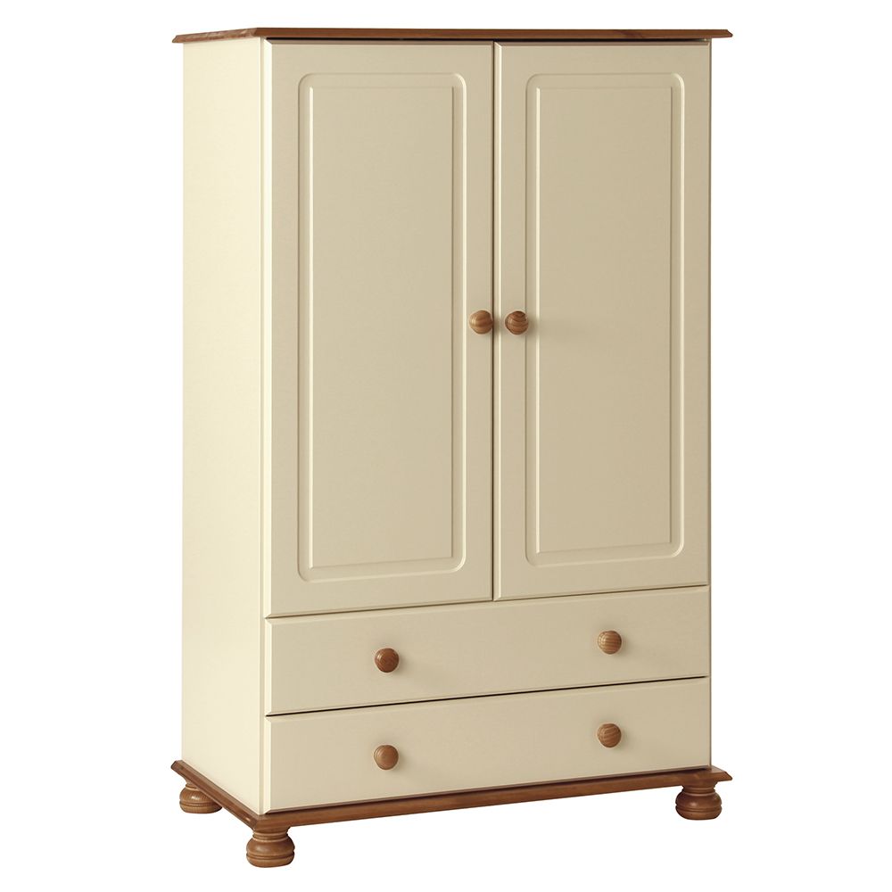 Wardley 2 Door 2 Drawer Wardrobe | Cream And Pine | Flat Pack Furniture Within White And Pine Wardrobes (Photo 11 of 15)
