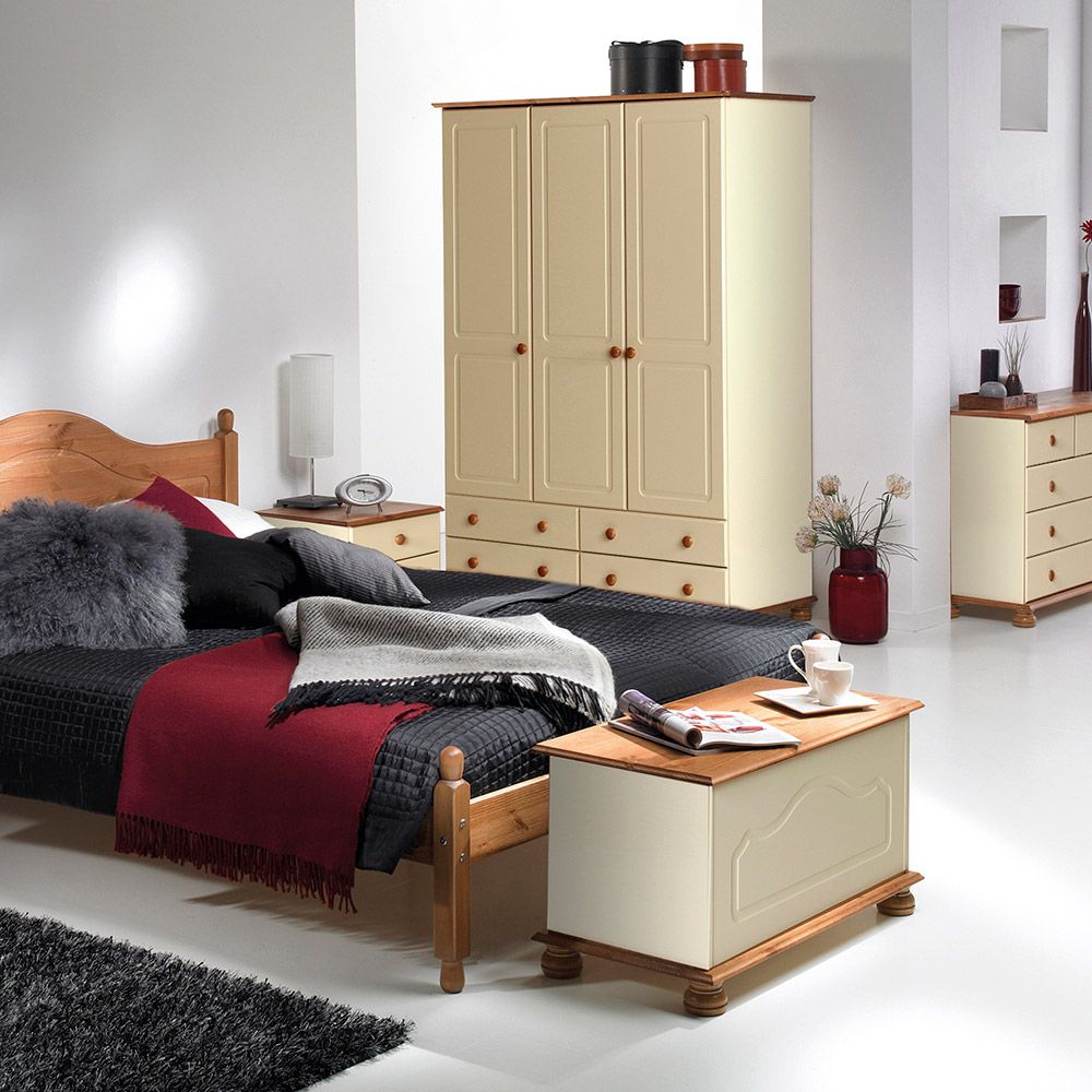 Wardley 3 Door 4 Drawer Wardrobe | Cream And Pine | Flat Pack Furniture In Cream Triple Wardrobes (View 10 of 15)