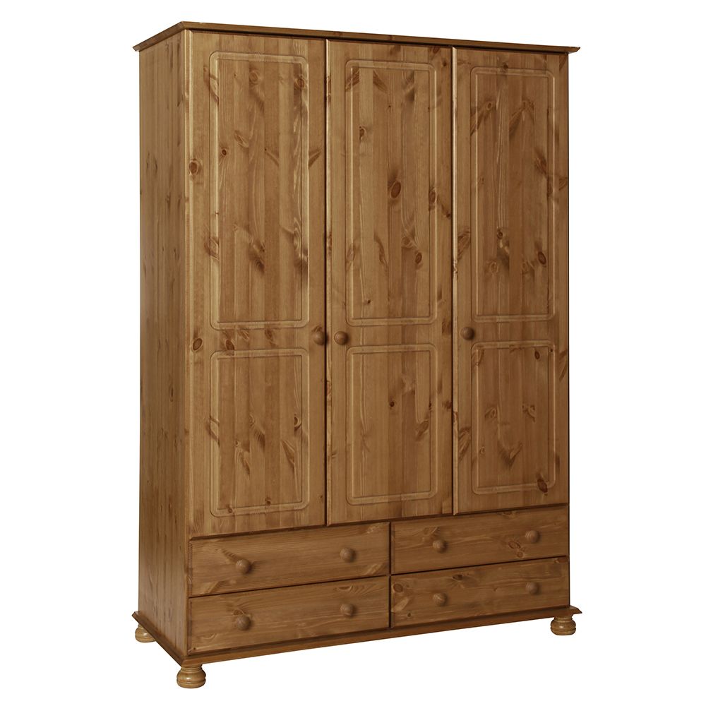 Wardley 3 Door 4 Drawer Wardrobe | Pine | Flat Pack Bedroom Furniture With 3 Door Pine Wardrobes (Photo 3 of 15)