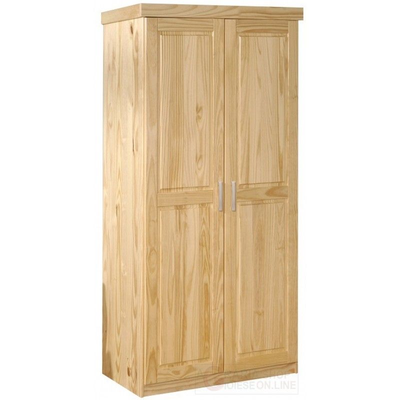 Wardrobe 2 Doors With Shelves In Solid Pine Natural Color Cm. 95x55 Regarding Pine Wardrobes (Photo 2 of 14)