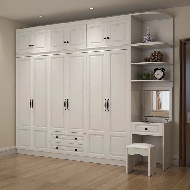 Wardrobe And Top Cabinet Simple Modern Economical Plate Type White Cabinet  Wooden 6 Door Wardrobe Furniture – Aliexpress For White Wood Wardrobes With Drawers (View 14 of 15)