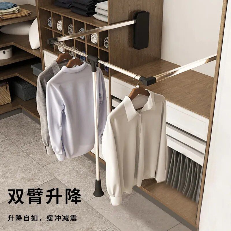 Wardrobe Drop Down Clothes Rail Wardrobe Double Buffer Lift Hanger Hardware  Accessories Wardrobe Lift Hanger – Aliexpress Throughout Double Up Wardrobes Rails (View 14 of 15)